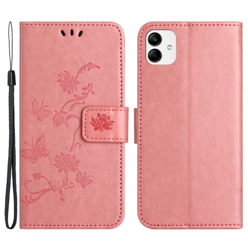 Funda de Cuero con Mariposas Motorola Moto G14, Rosa