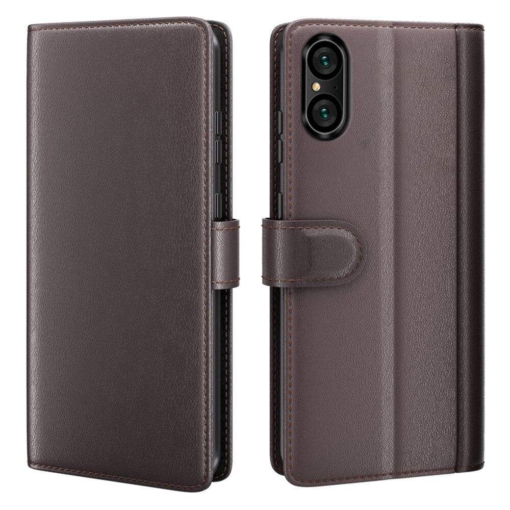 Funda de cuero genuino Sony Xperia 5 V, marrón