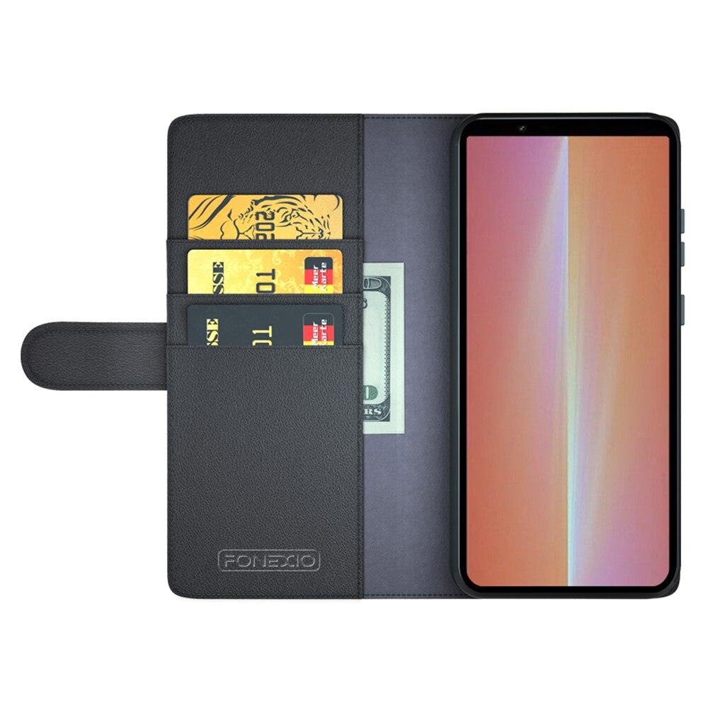 Funda de cuero genuino Sony Xperia 5 V, Negro