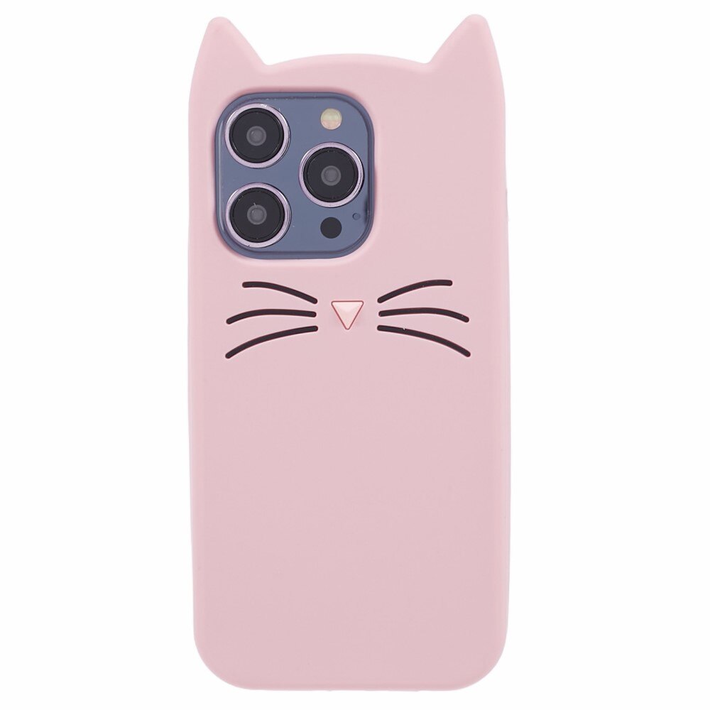 Funda de silicona Gato iPhone 14 Pro rosado