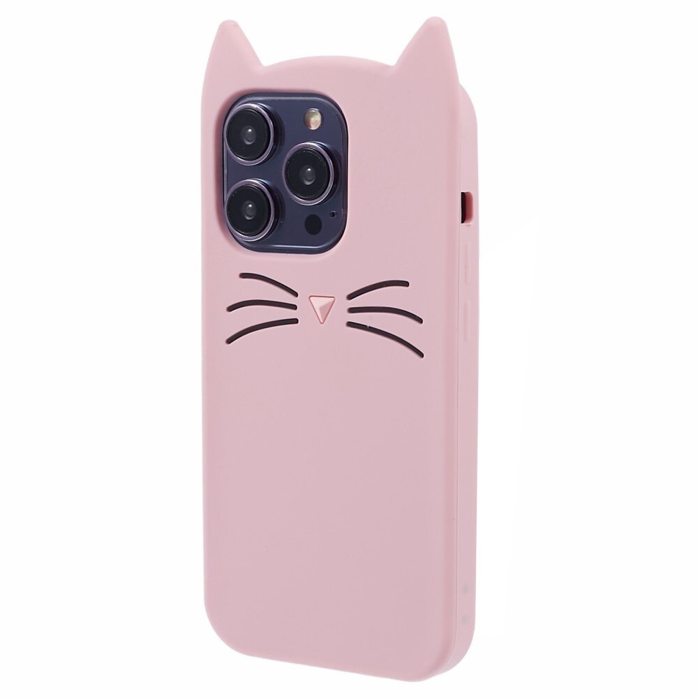 Funda de silicona Gato iPhone 14 Pro rosado