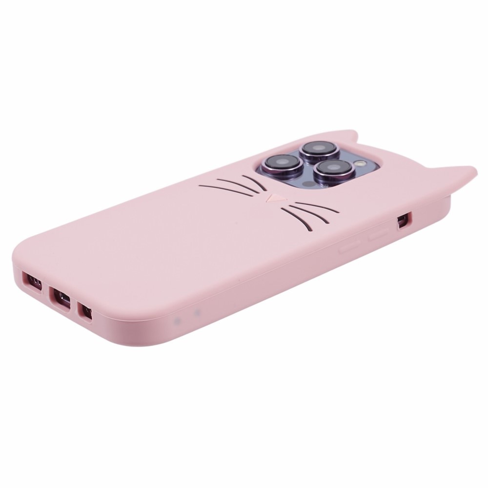 Funda de silicona Gato iPhone 14 Pro rosado