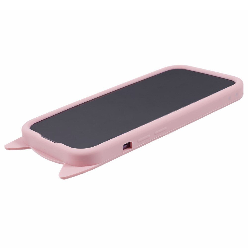 Funda de silicona Gato iPhone 14 Pro rosado