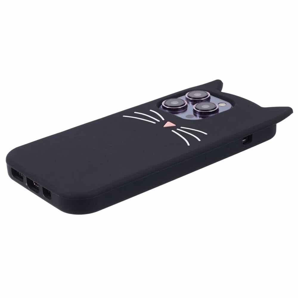 Funda de silicona Gato iPhone 14 Pro negro