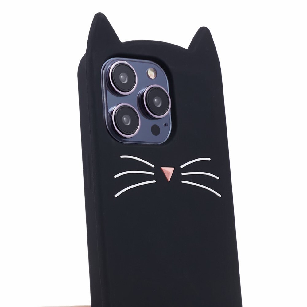 Funda de silicona Gato iPhone 14 Pro negro