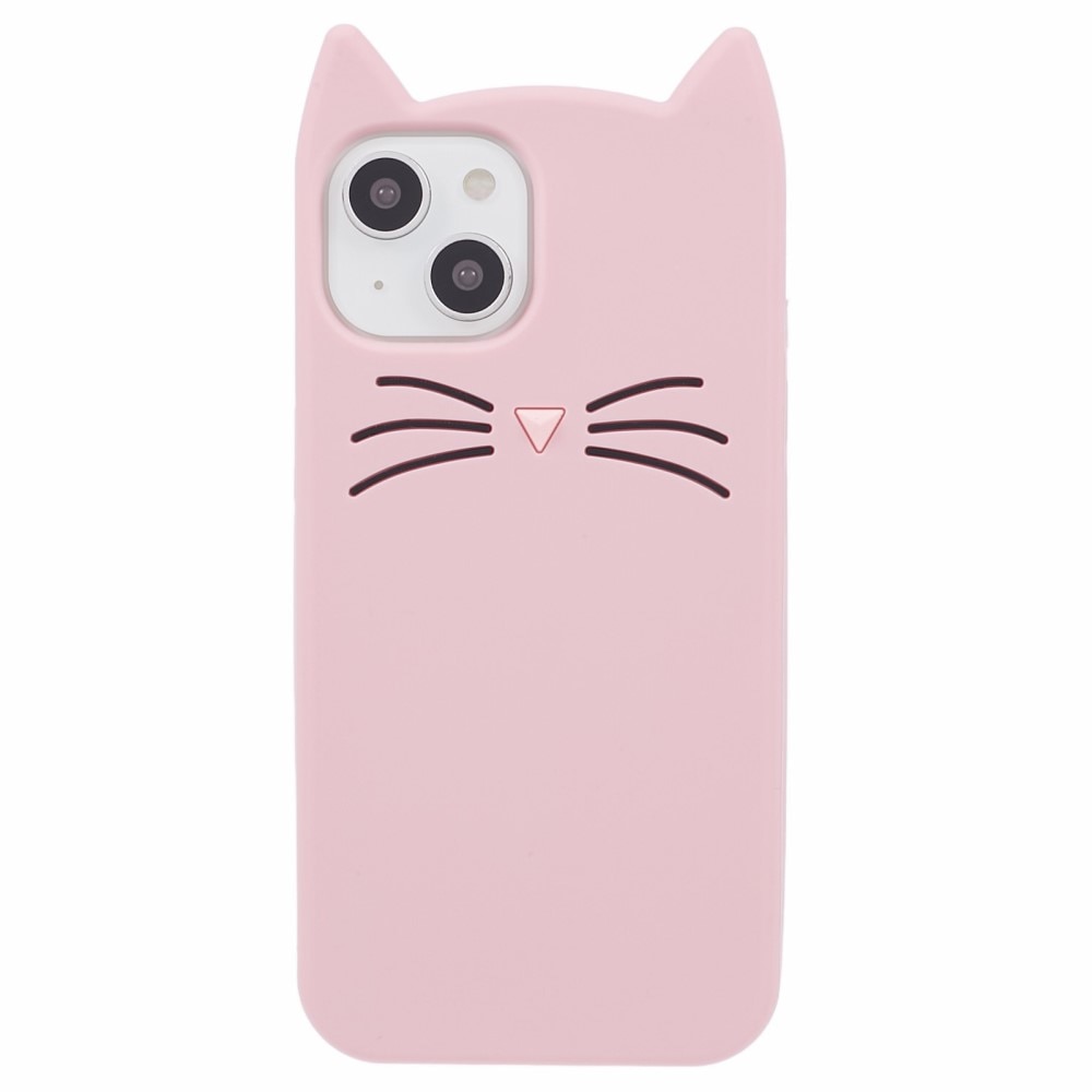 Funda de silicona Gato iPhone 13 rosado