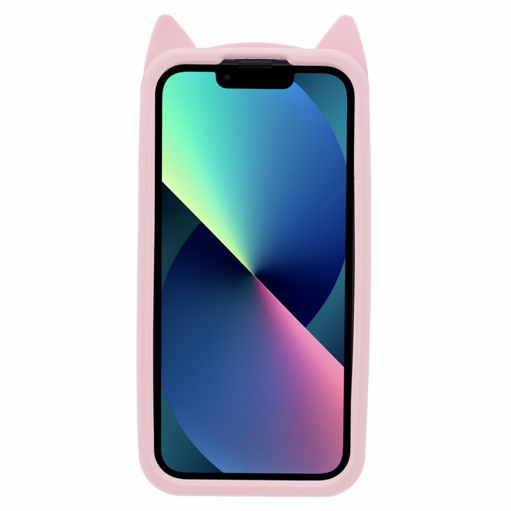 Funda de silicona Gato iPhone 13 rosado