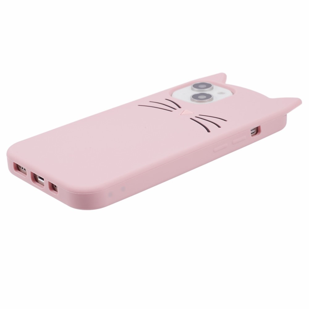 Funda de silicona Gato iPhone 13 rosado