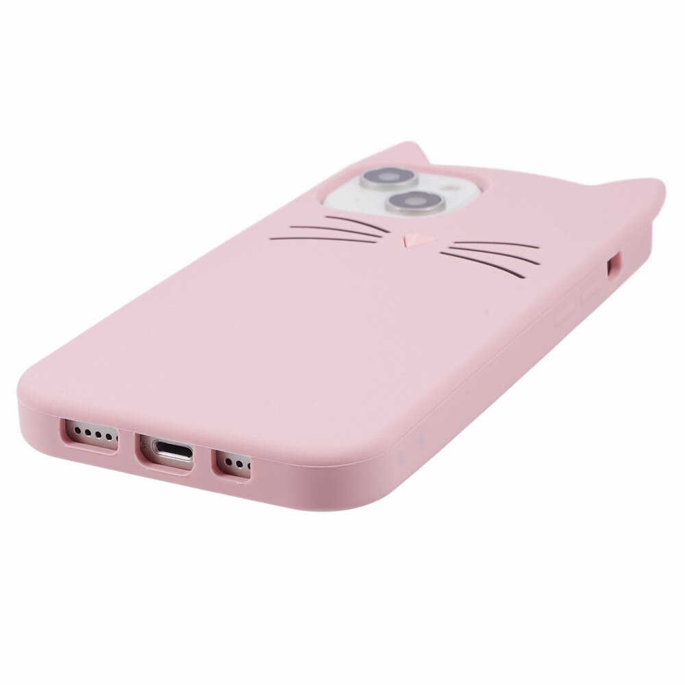 Funda de silicona Gato iPhone 13 rosado