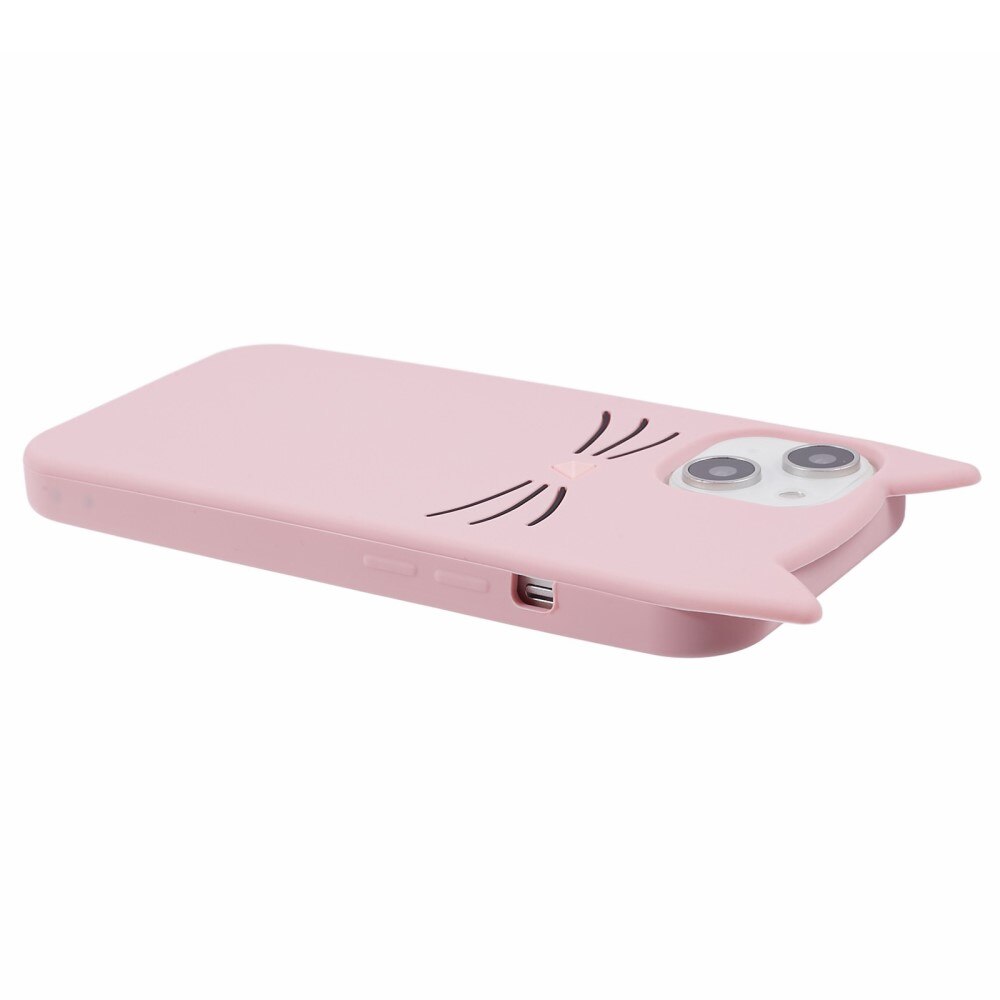 Funda de silicona Gato iPhone 13 rosado