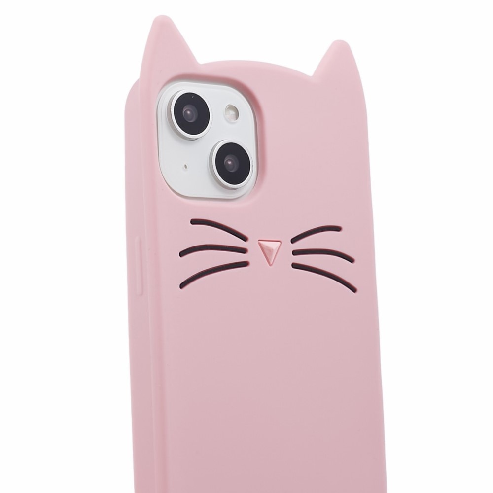 Funda de silicona Gato iPhone 13 rosado