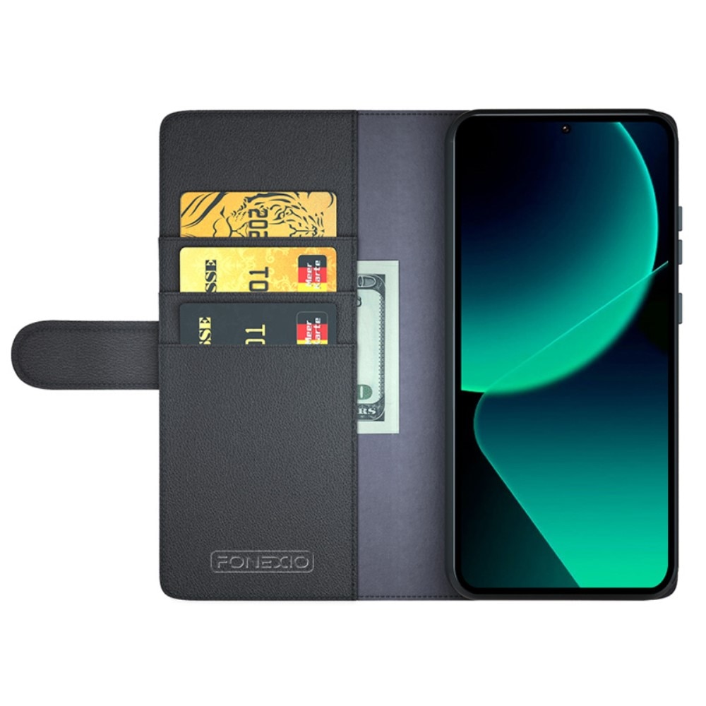 Funda de cuero genuino Xiaomi Redmi 13C, Negro