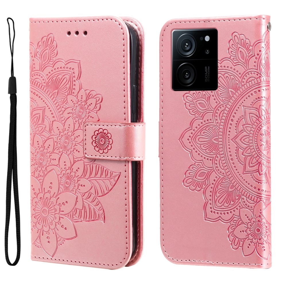 Funda de Cuero Mandala Xiaomi 13T Pro rosado