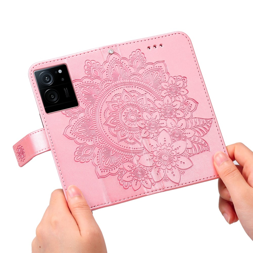 Funda de Cuero Mandala Xiaomi 13T Pro rosado