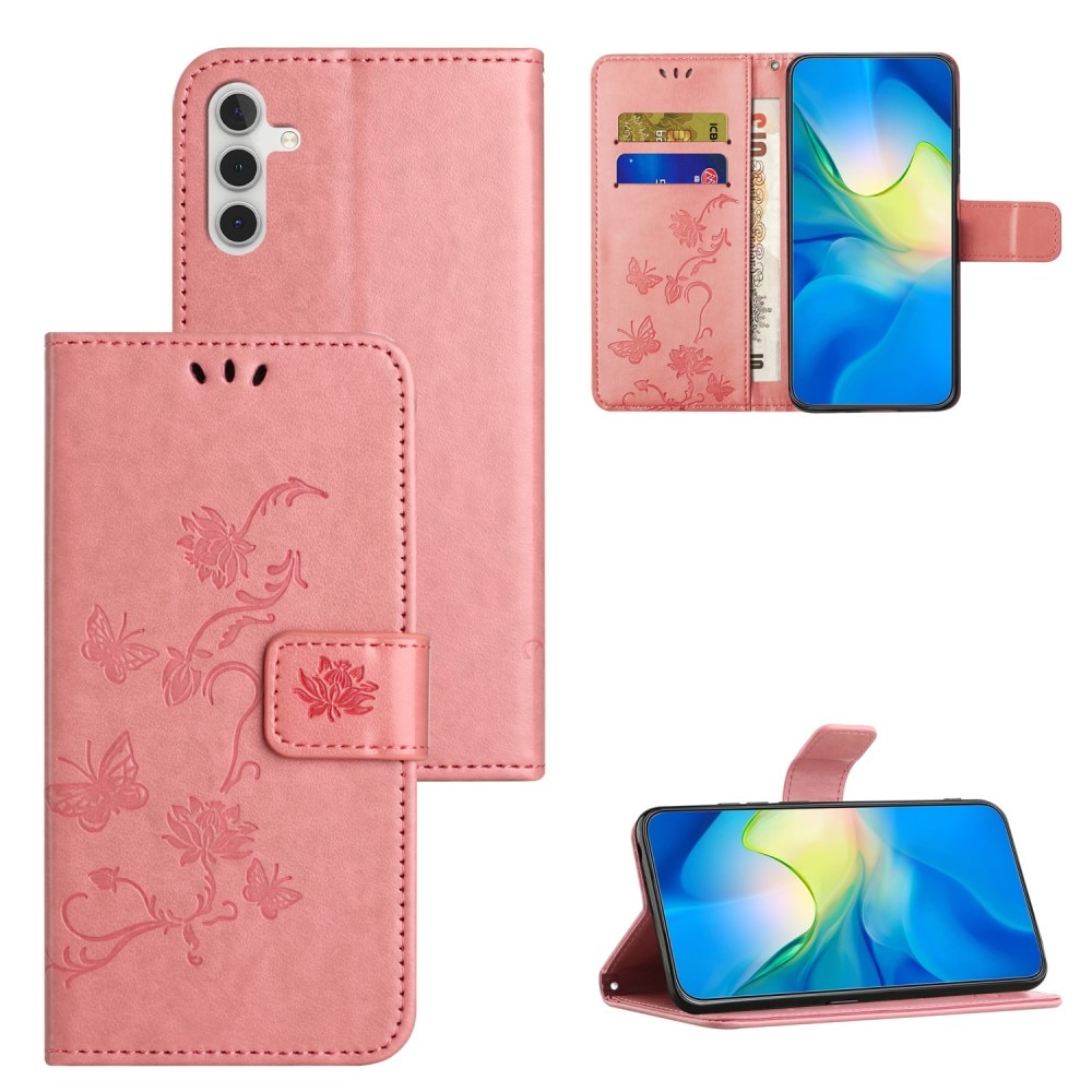 Funda de Cuero con Mariposas Samsung Galaxy A05s, Rosa