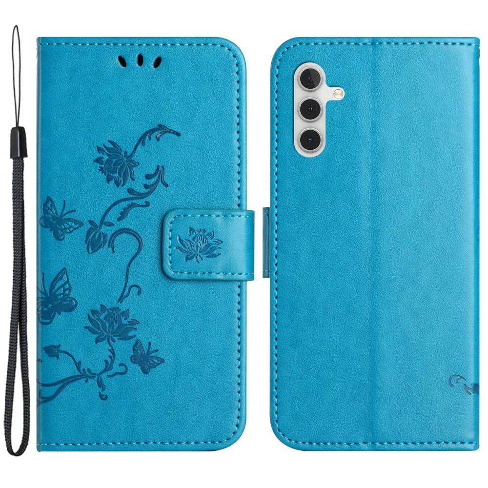 Funda de Cuero con Mariposas Samsung Galaxy A05s, azul