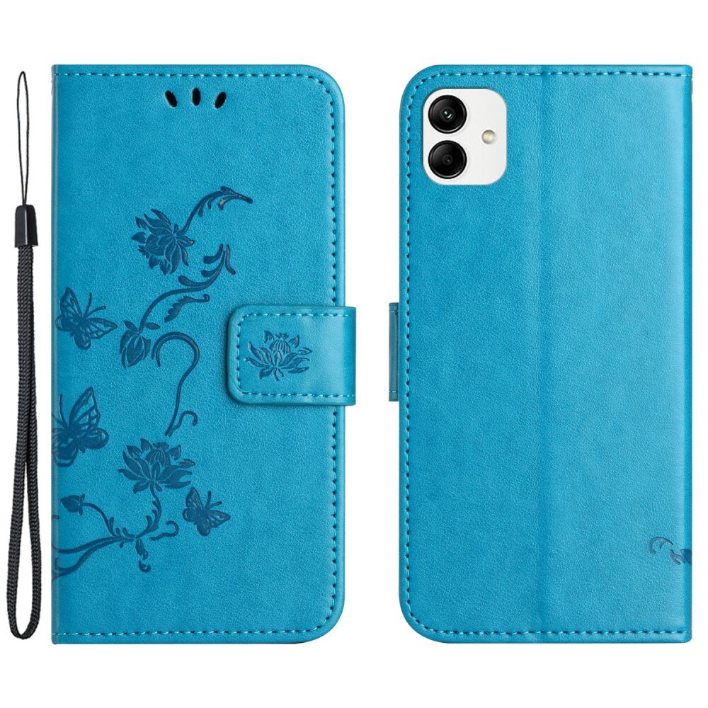Funda de Cuero con Mariposas Motorola Moto G54, Azul