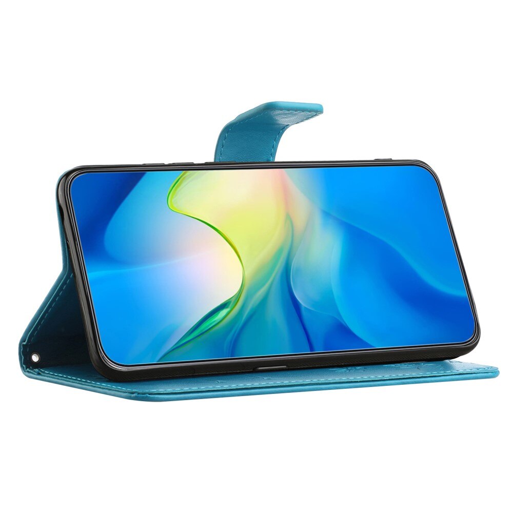 Funda de Cuero con Mariposas Motorola Moto G54, Azul