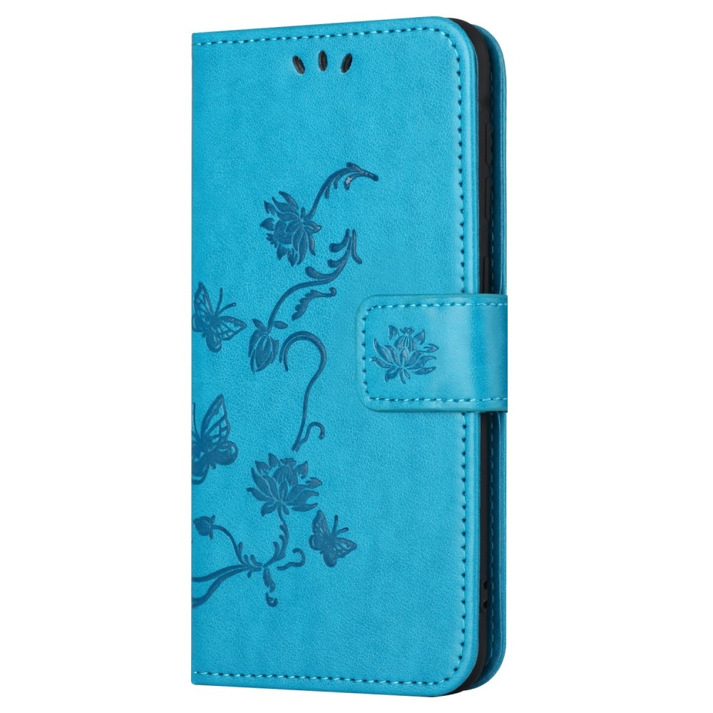 Funda de Cuero con Mariposas Motorola Moto G54, azul