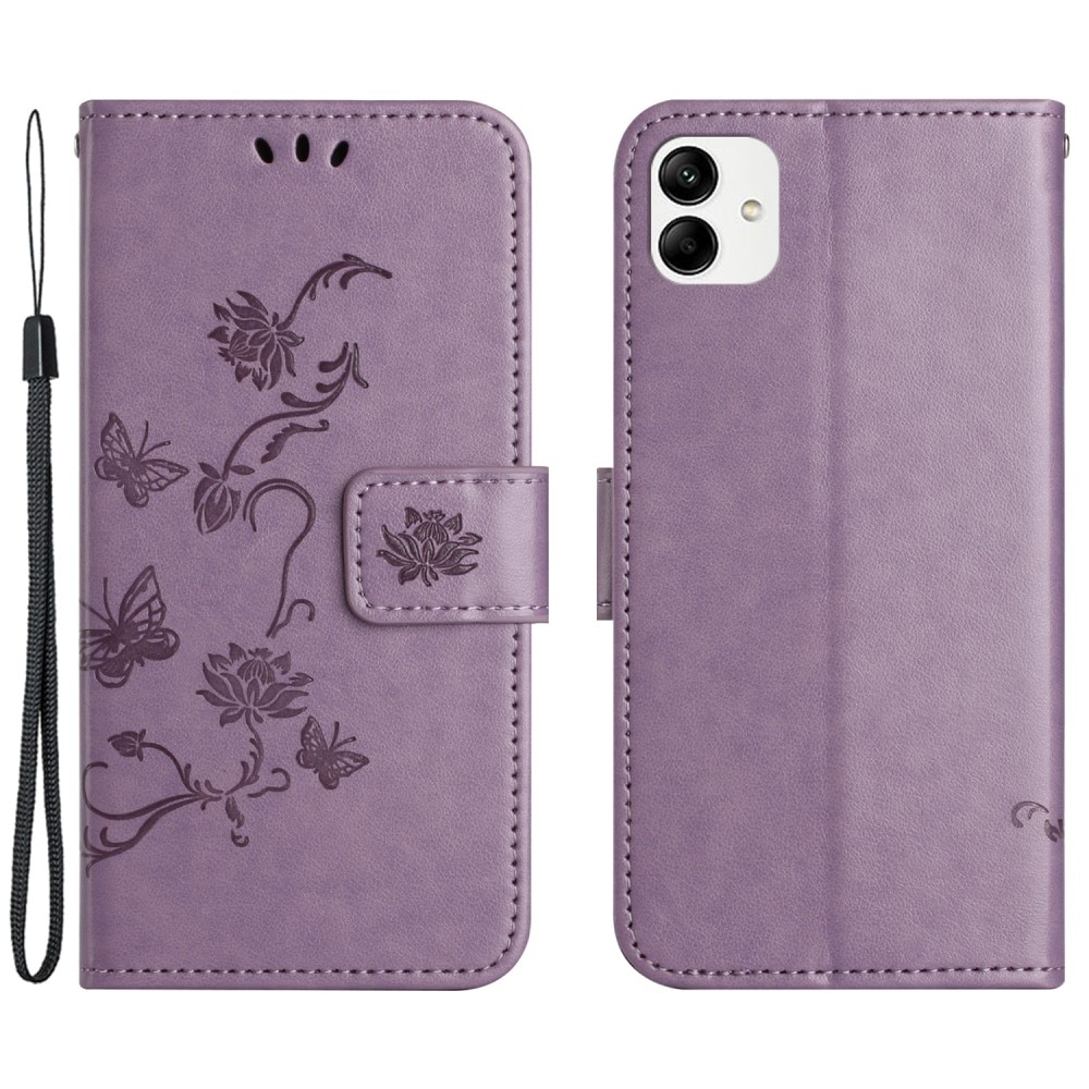 Funda de Cuero con Mariposas Motorola Moto G54, Púrpura
