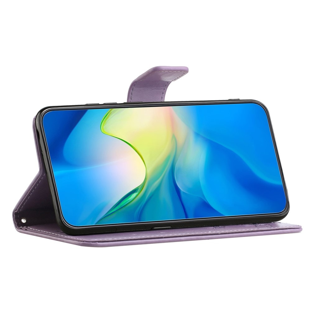 Funda de Cuero con Mariposas Motorola Moto G54, Púrpura