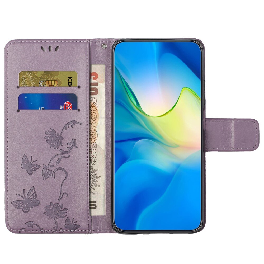 Funda de Cuero con Mariposas Motorola Moto G54, Púrpura