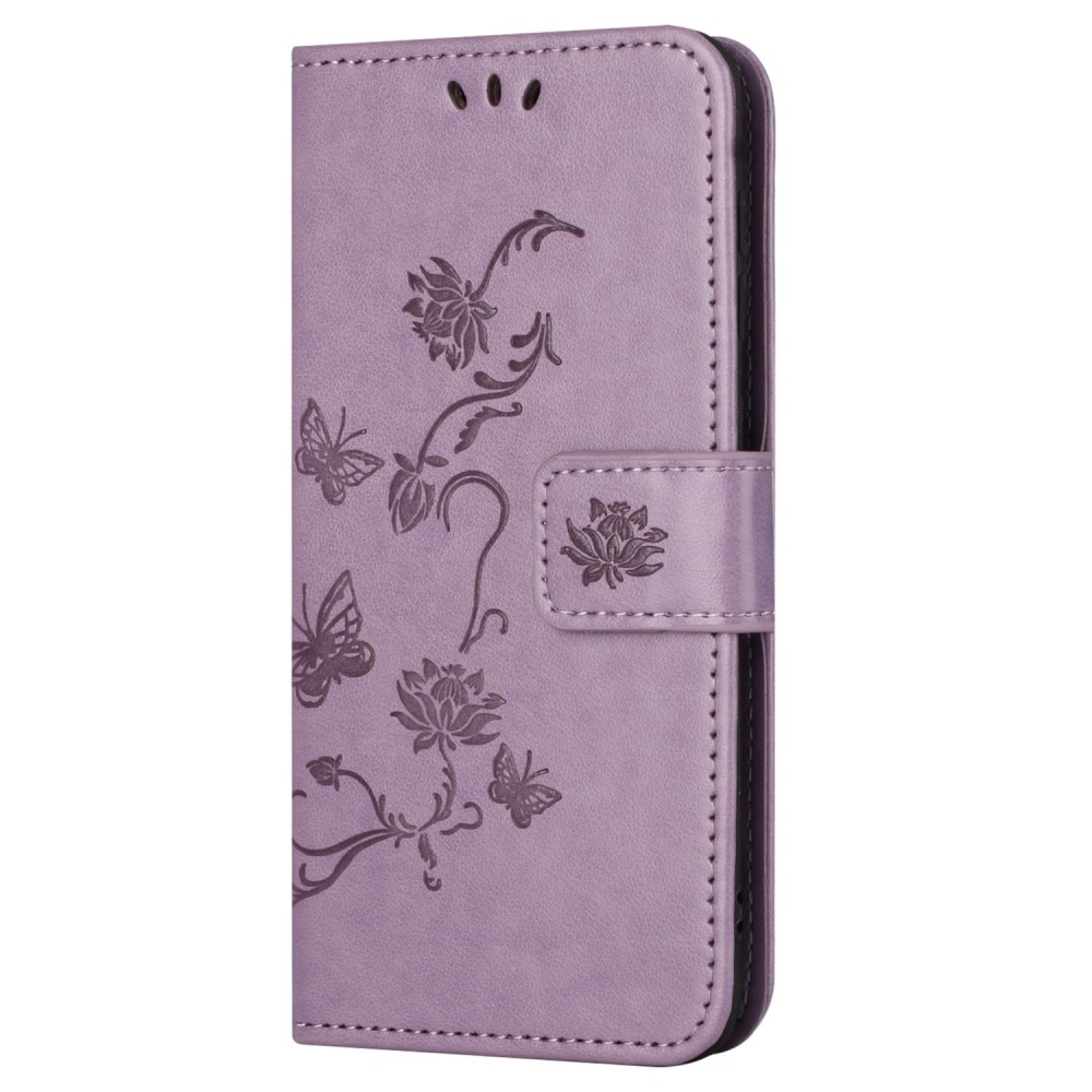 Funda de Cuero con Mariposas Motorola Moto G54, violeta