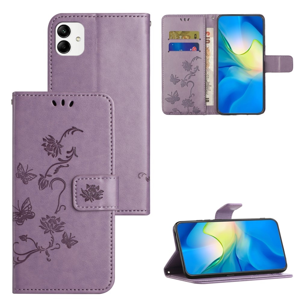 Funda de Cuero con Mariposas Motorola Moto G54, Púrpura