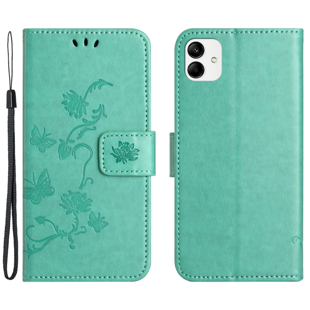 Funda de Cuero con Mariposas Motorola Moto G54, Verde