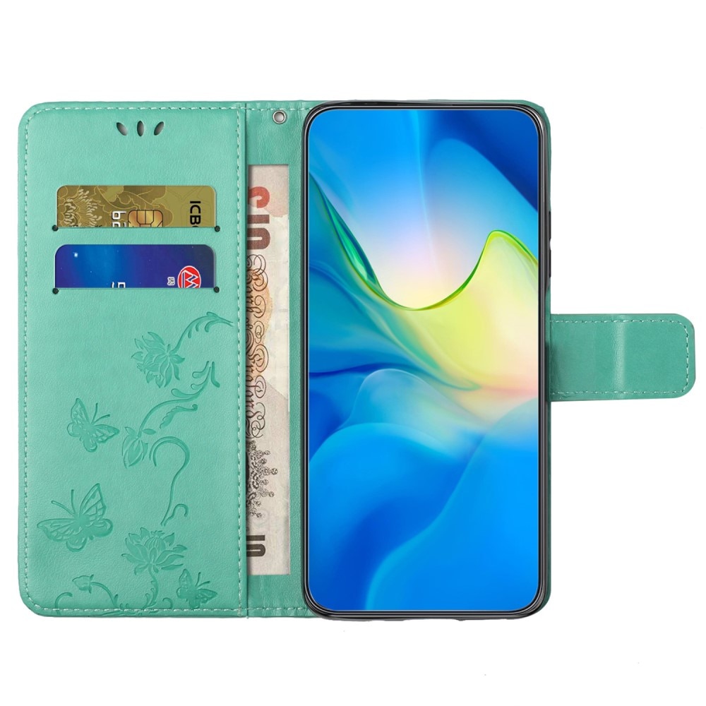 Funda de Cuero con Mariposas Motorola Moto G54, Verde
