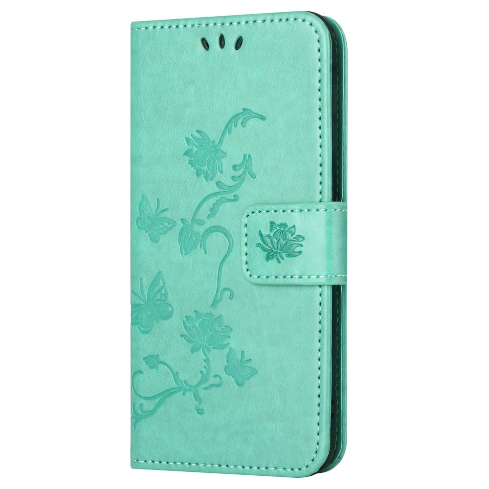 Funda de Cuero con Mariposas Motorola Moto G54, Verde