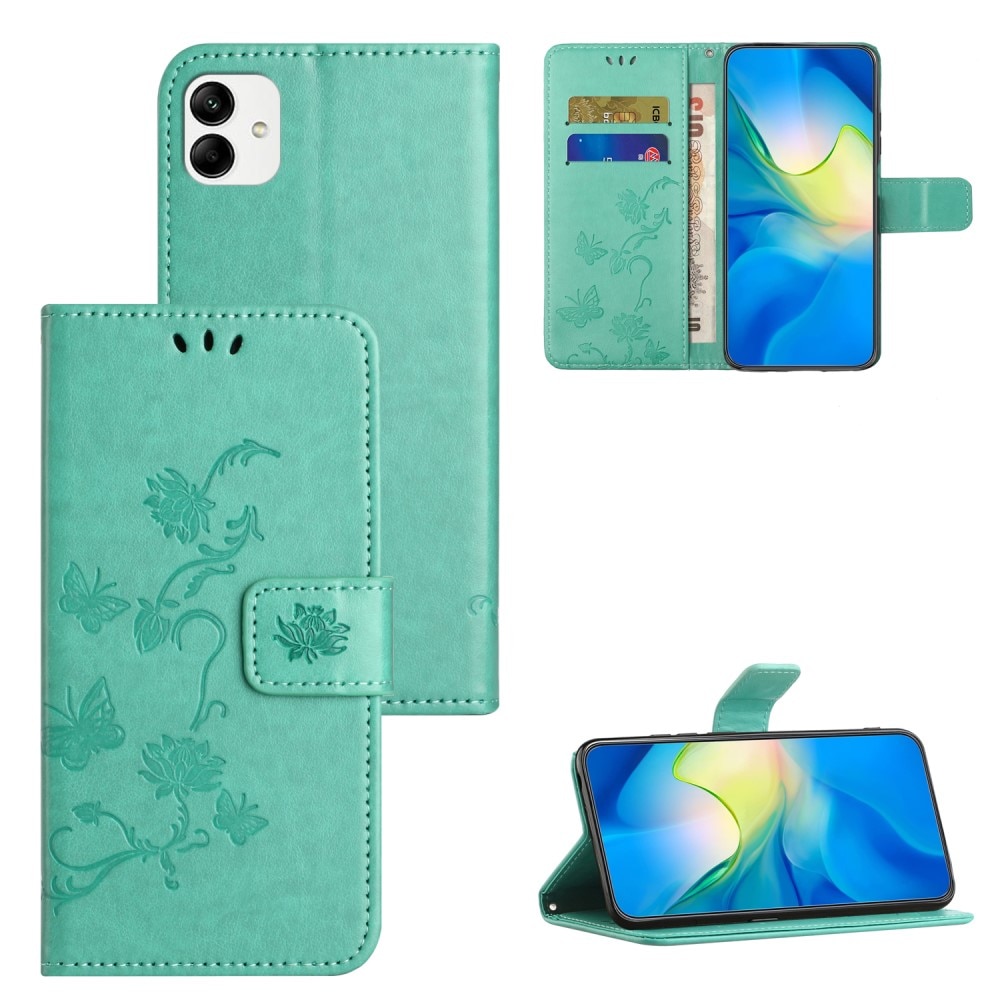 Funda de Cuero con Mariposas Motorola Moto G54, verde