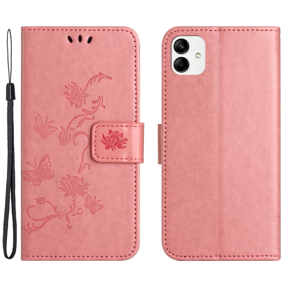 Funda de Cuero con Mariposas Motorola Moto G54, Rosa