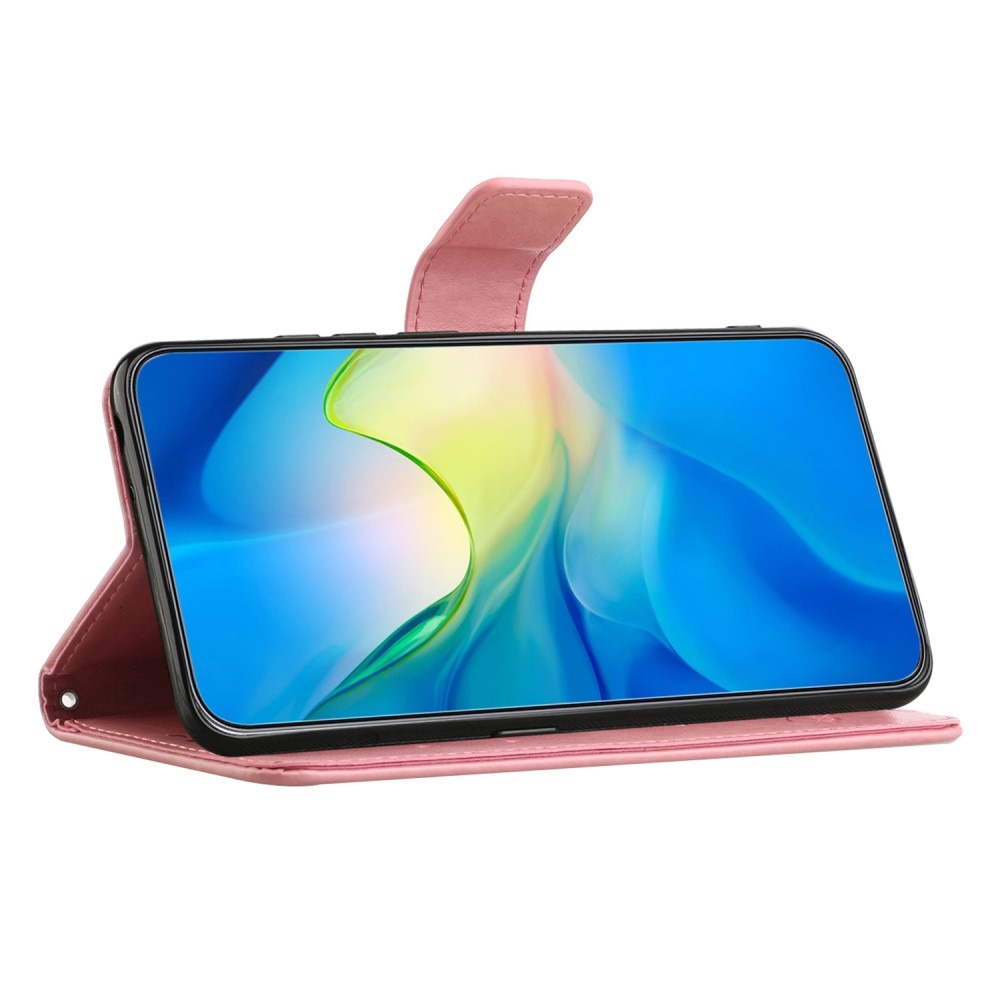 Funda de Cuero con Mariposas Motorola Moto G54, Rosa