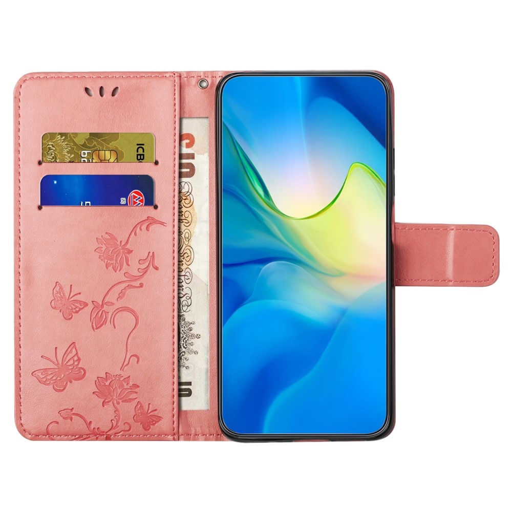 Funda de Cuero con Mariposas Motorola Moto G54, Rosa