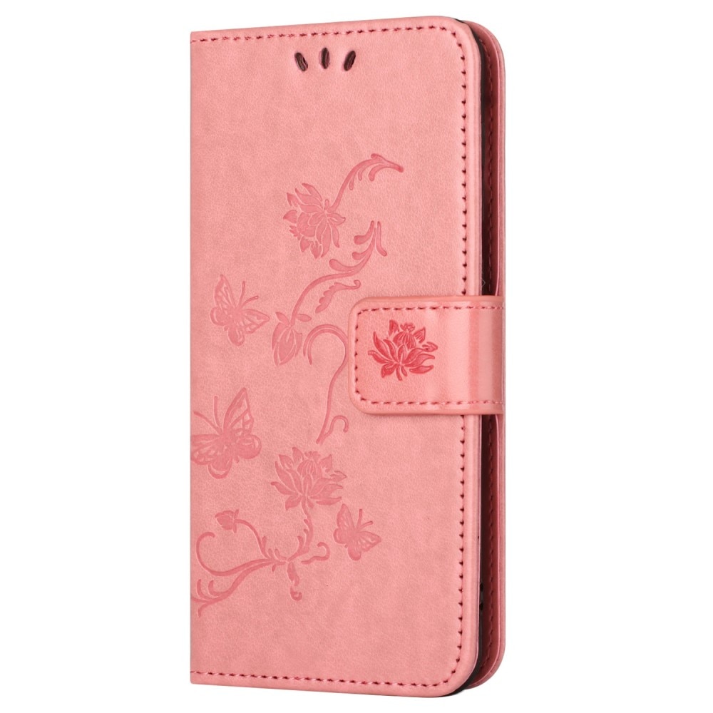 Funda de Cuero con Mariposas Motorola Moto G54, rosado
