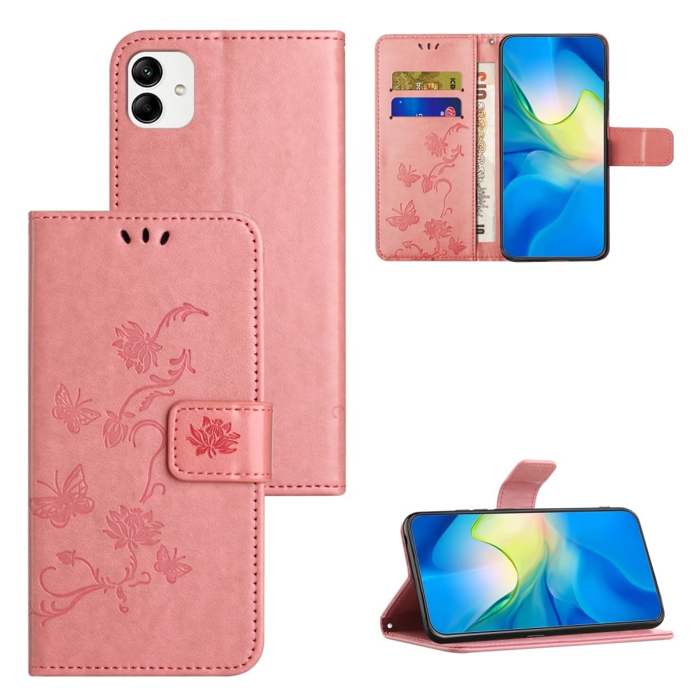 Funda de Cuero con Mariposas Motorola Moto G54, rosado