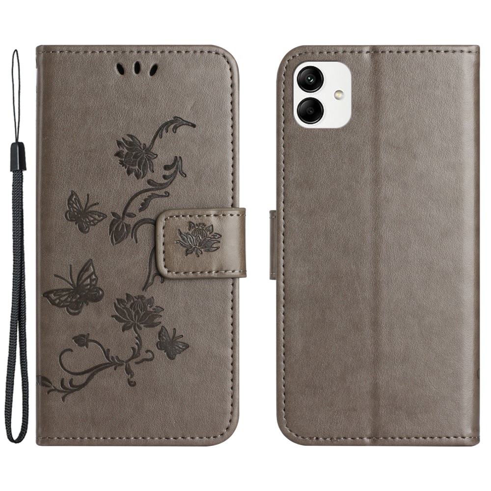 Funda de Cuero con Mariposas Motorola Moto G54, Gris