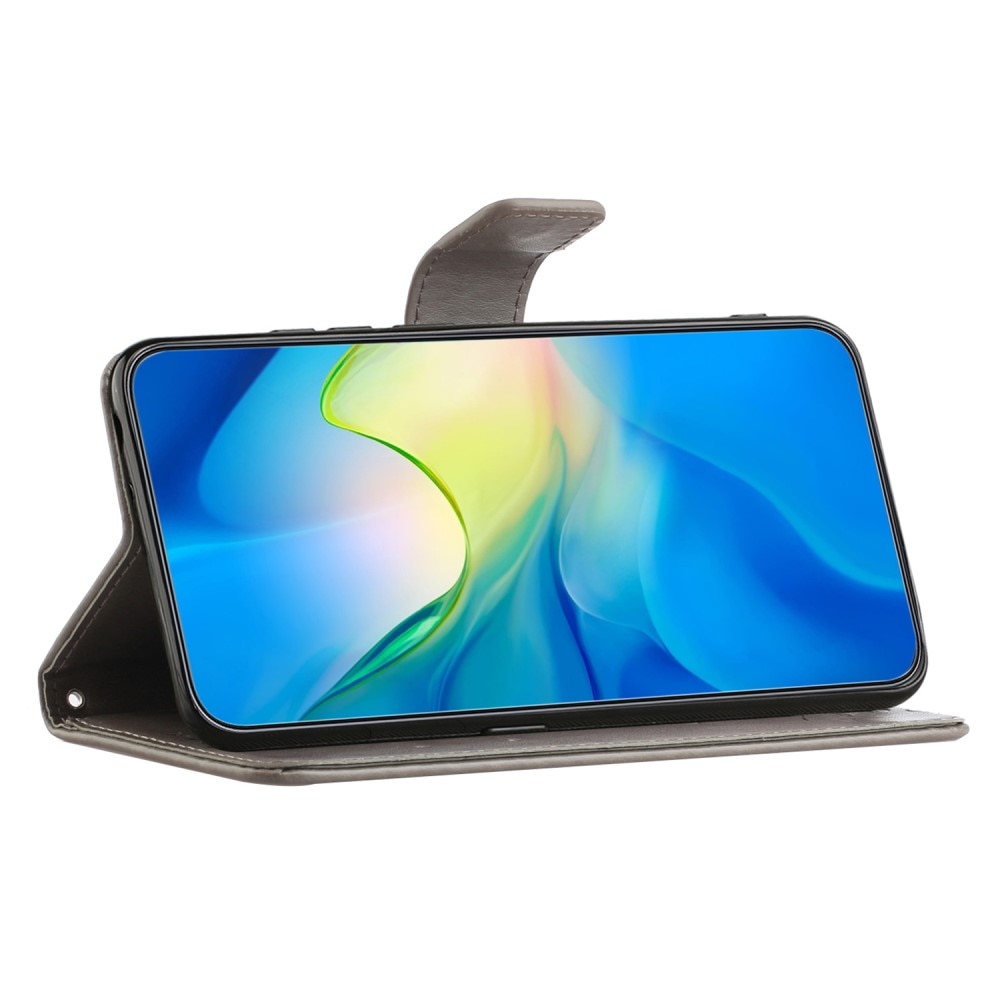 Funda de Cuero con Mariposas Motorola Moto G54, Gris