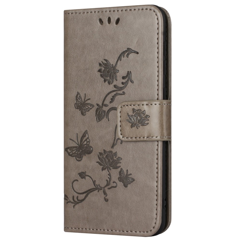 Funda de Cuero con Mariposas Motorola Moto G54, Gris
