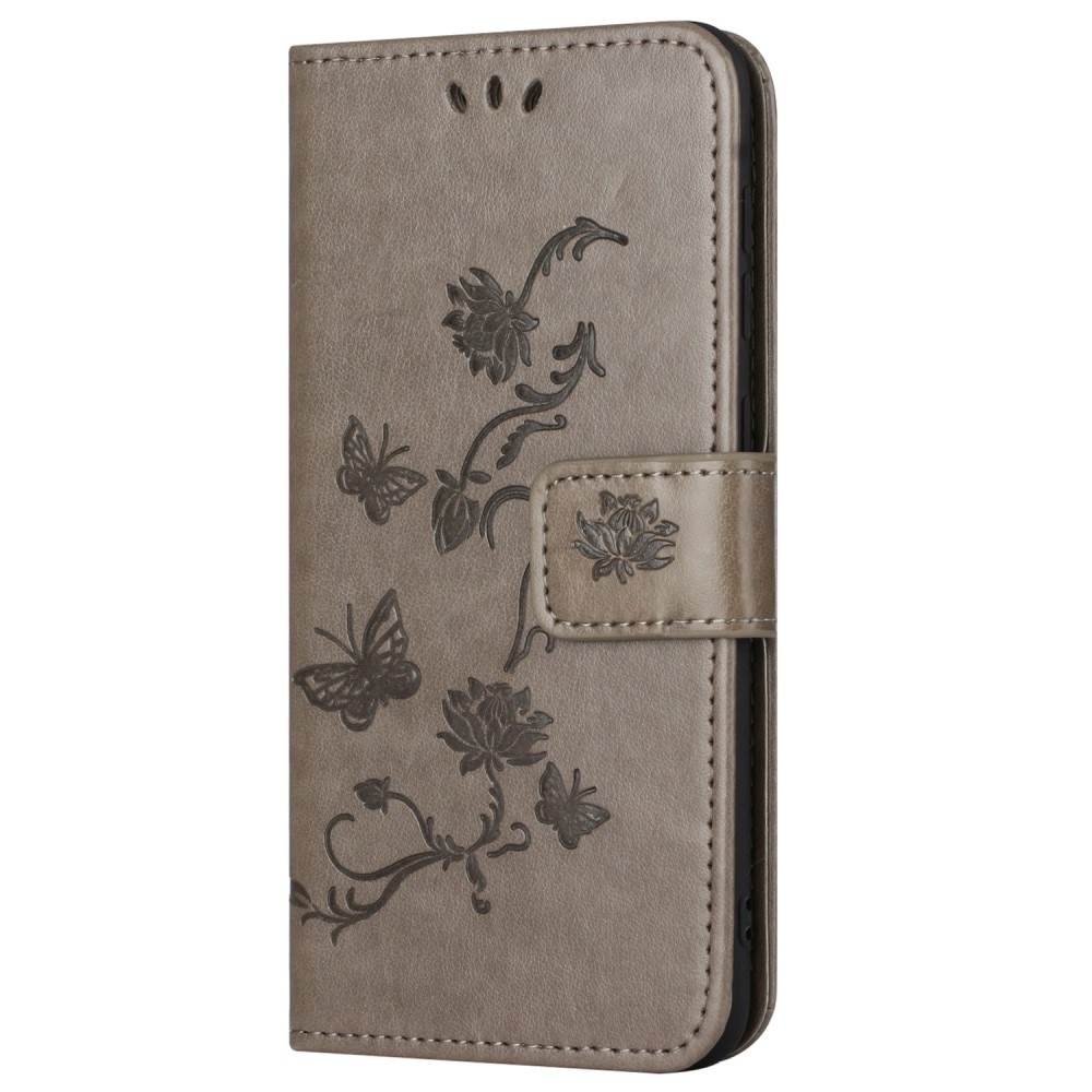 Funda de Cuero con Mariposas Motorola Moto G54, gris