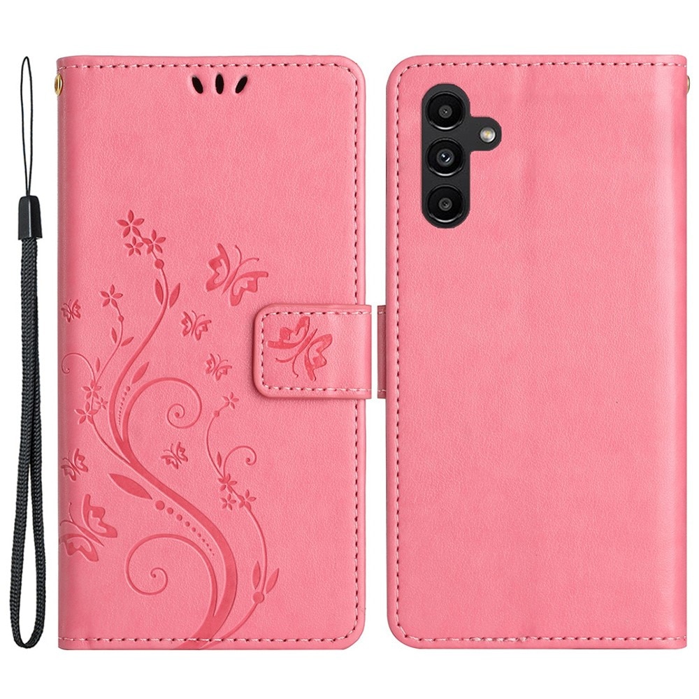 Funda de Cuero con Mariposas Samsung Galaxy A25, Rosa