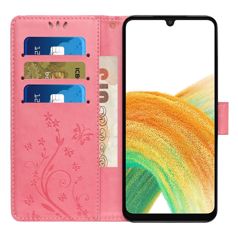 Funda de Cuero con Mariposas Samsung Galaxy A25, Rosa