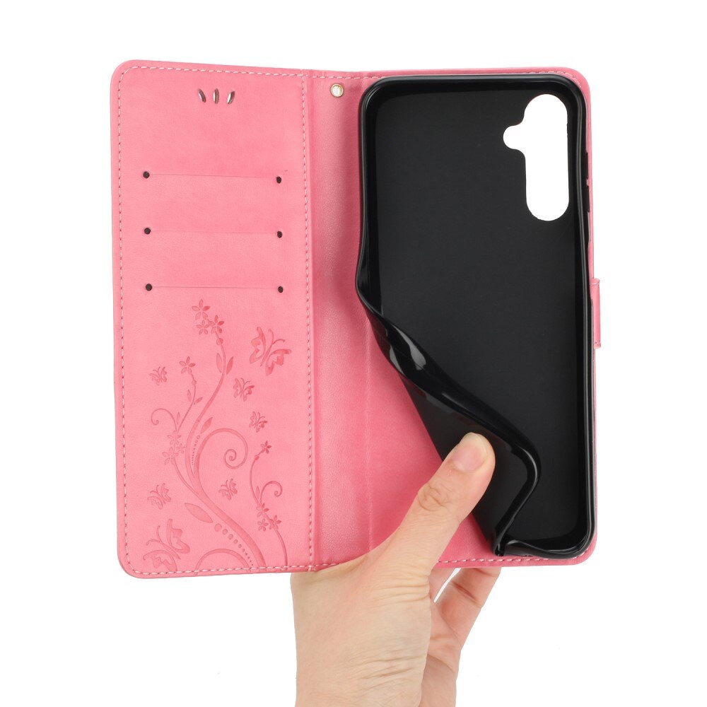Funda de Cuero con Mariposas Samsung Galaxy A25, Rosa