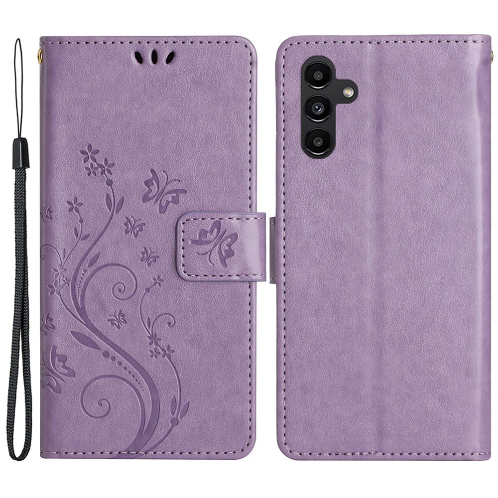 Funda de Cuero con Mariposas Samsung Galaxy A25, Púrpura
