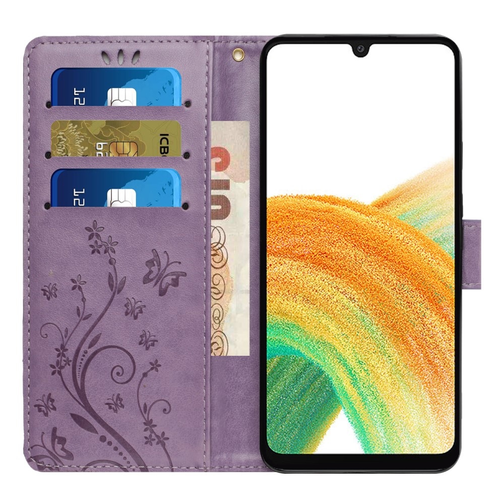 Funda de Cuero con Mariposas Samsung Galaxy A25, Púrpura