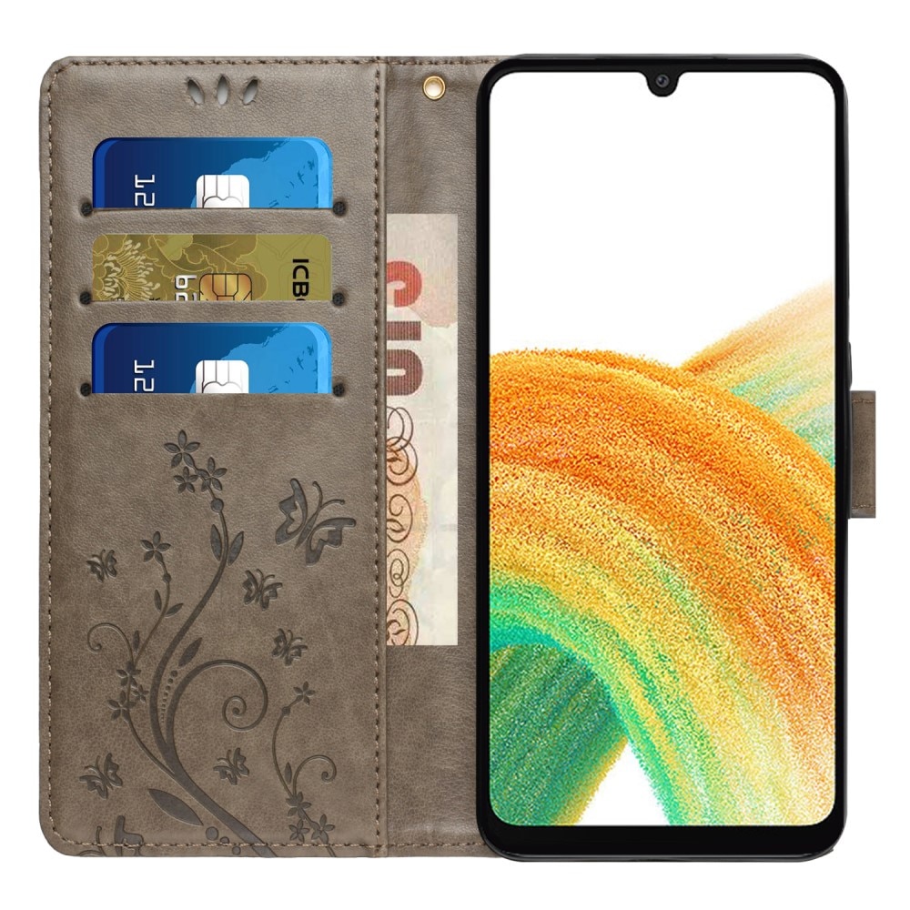 Funda de Cuero con Mariposas Samsung Galaxy A25, Gris