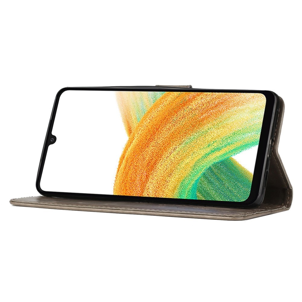 Funda de Cuero con Mariposas Samsung Galaxy A25, Gris