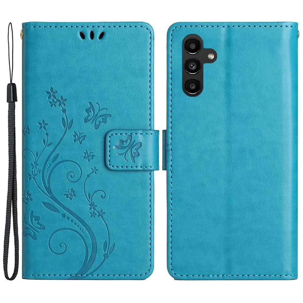 Funda de Cuero con Mariposas Samsung Galaxy A25, Azul