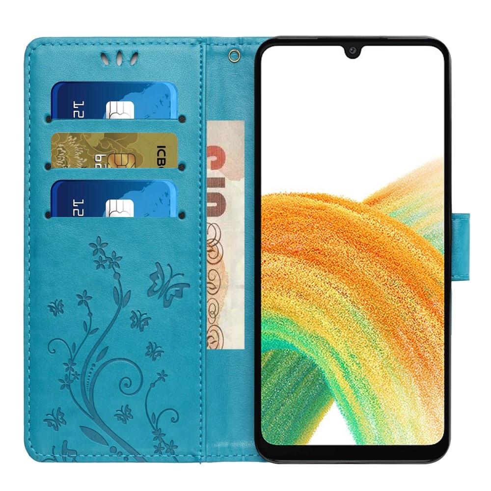 Funda de Cuero con Mariposas Samsung Galaxy A25, Azul